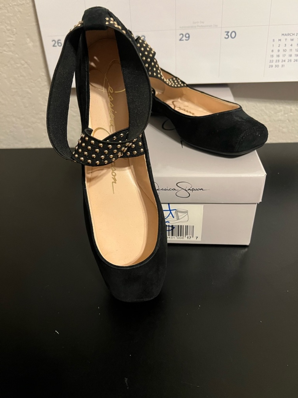 Jessica Simpson Black Suede Elastic-Ankle Flats